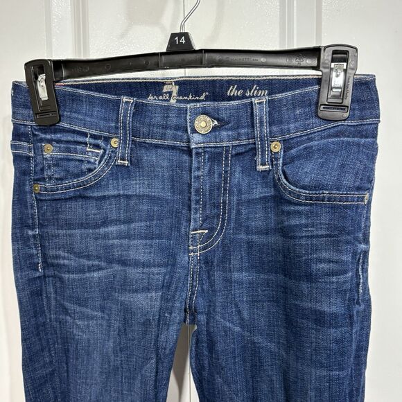 7 For All Mankind Womens  24 The Slim Cigarette Jeans Mid Rise Waist Y2K Boho - Picture 2 of 12